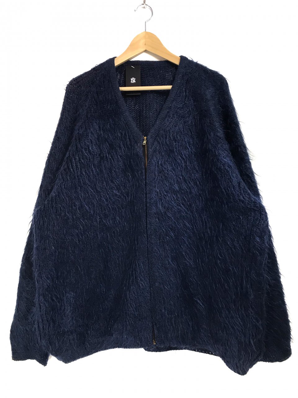 60s Long Mohair Wool Full-Zip Cardigan 紺 XL相当 フルジップ モヘア 