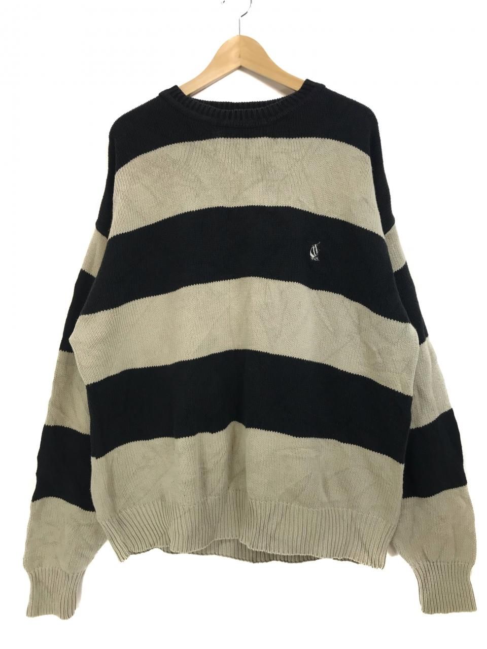 90s NAUTICA Border Cotton Knit カーキ黒 M ノーティカ ボーダー ...