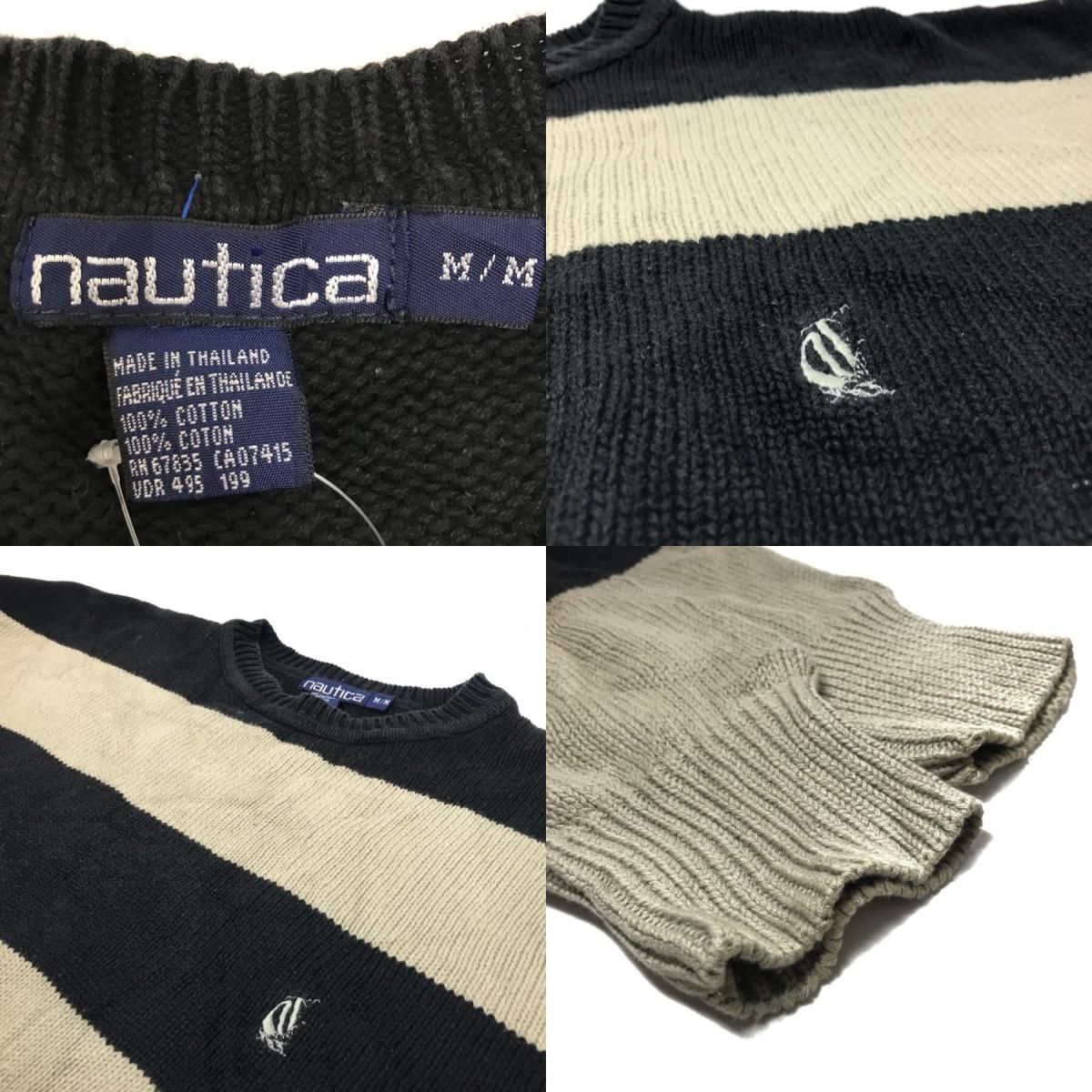 90s NAUTICA Border Cotton Knit カーキ黒 M ノーティカ 90s NAUTICA Border Cotton Knit カーキ黒 M ノーティカ