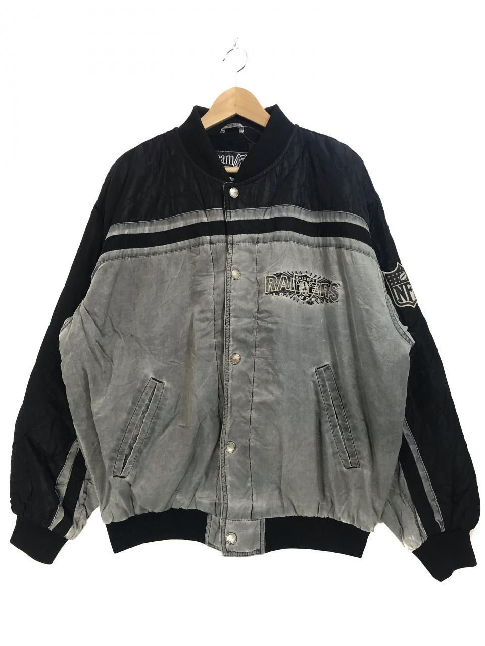 s NFL "LOS ANGELES RAIDERS" Padding Nylon Varsity Jacket 灰黒 XL