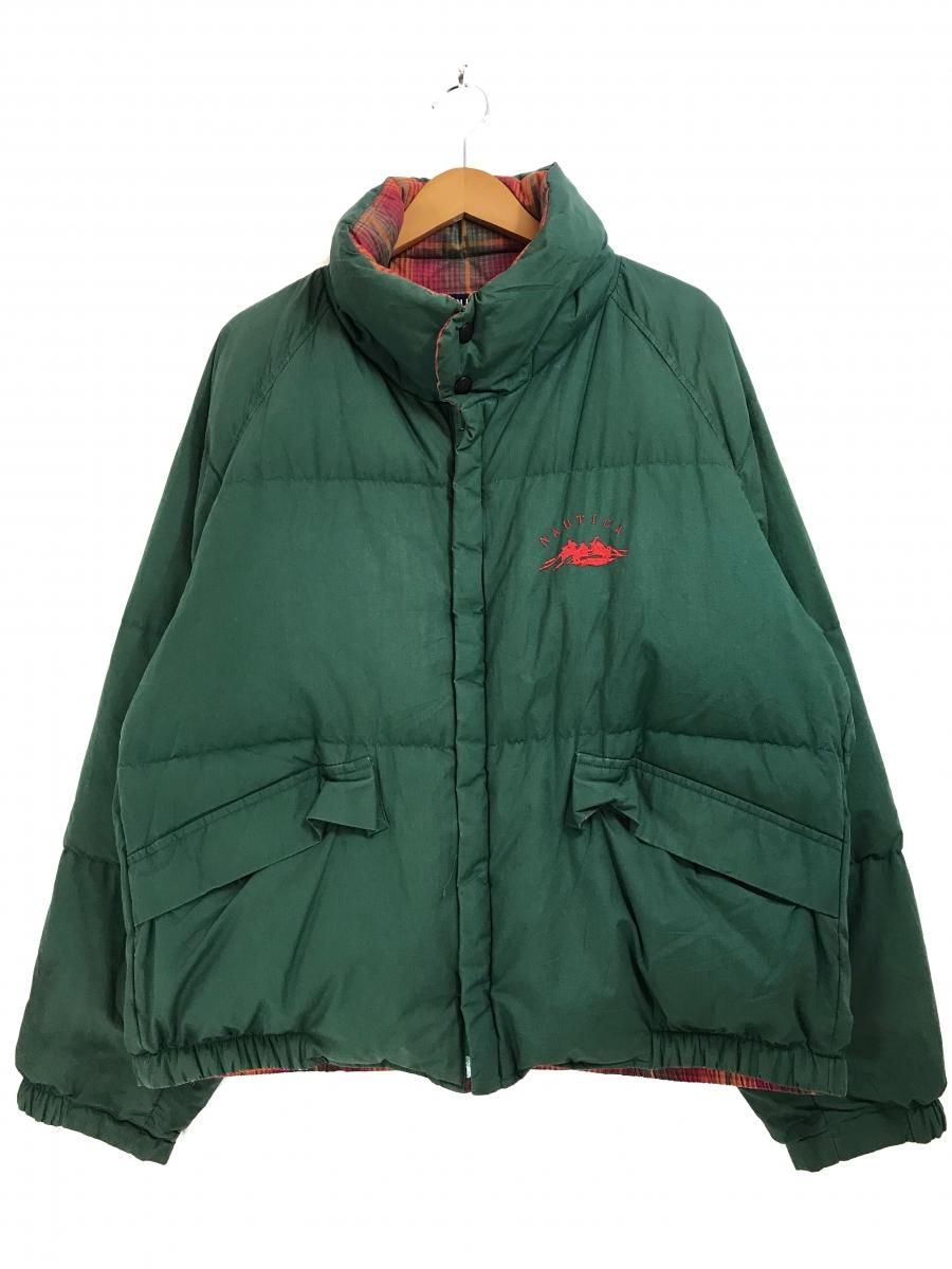 90s NAUTICA Reversible Cotton Down Jacket 緑赤 L ノーティカ