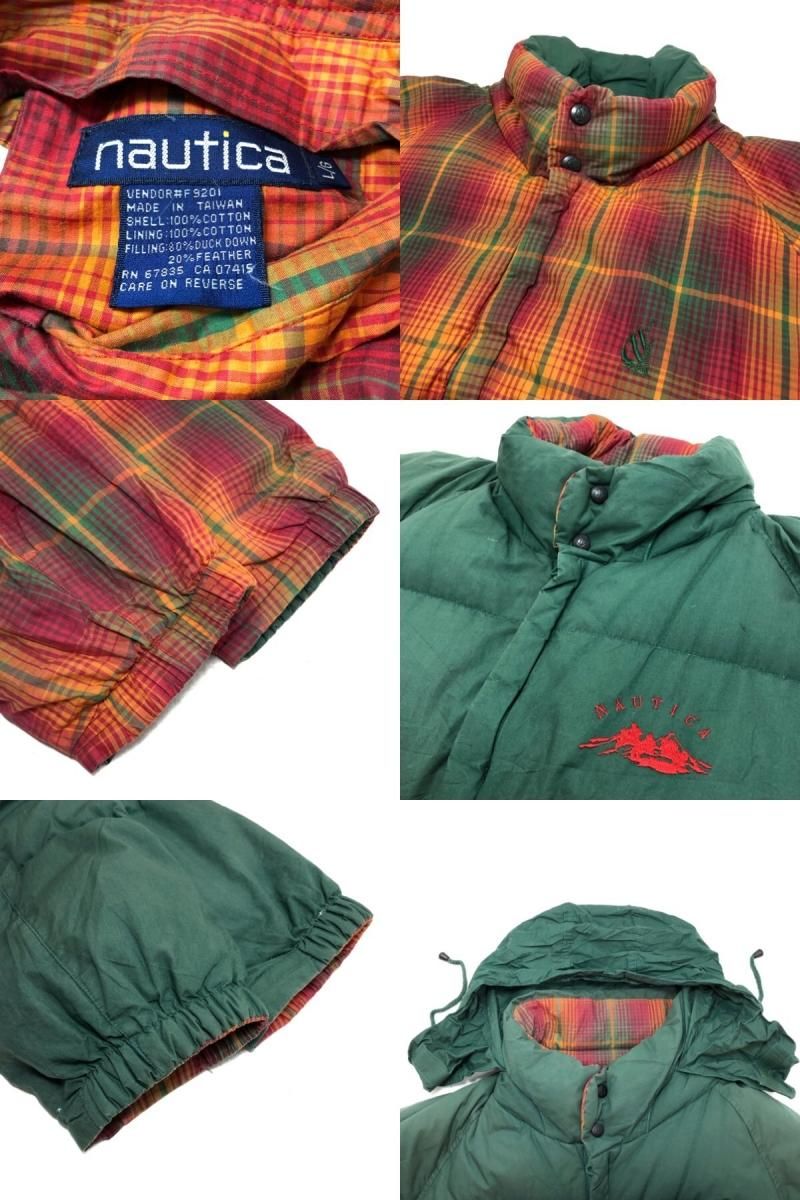 90s NAUTICA Reversible Cotton Down Jacket 緑赤 L ノーティカ