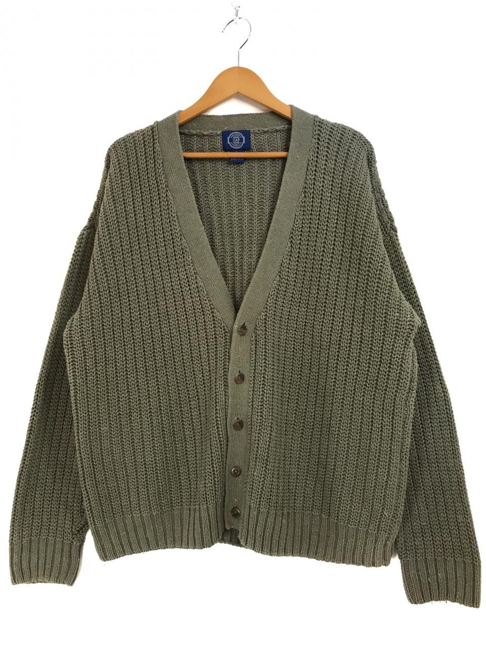 90s OLD GAP Ramie-Cotton Knit Cardigan カーキ L オールドギャップ