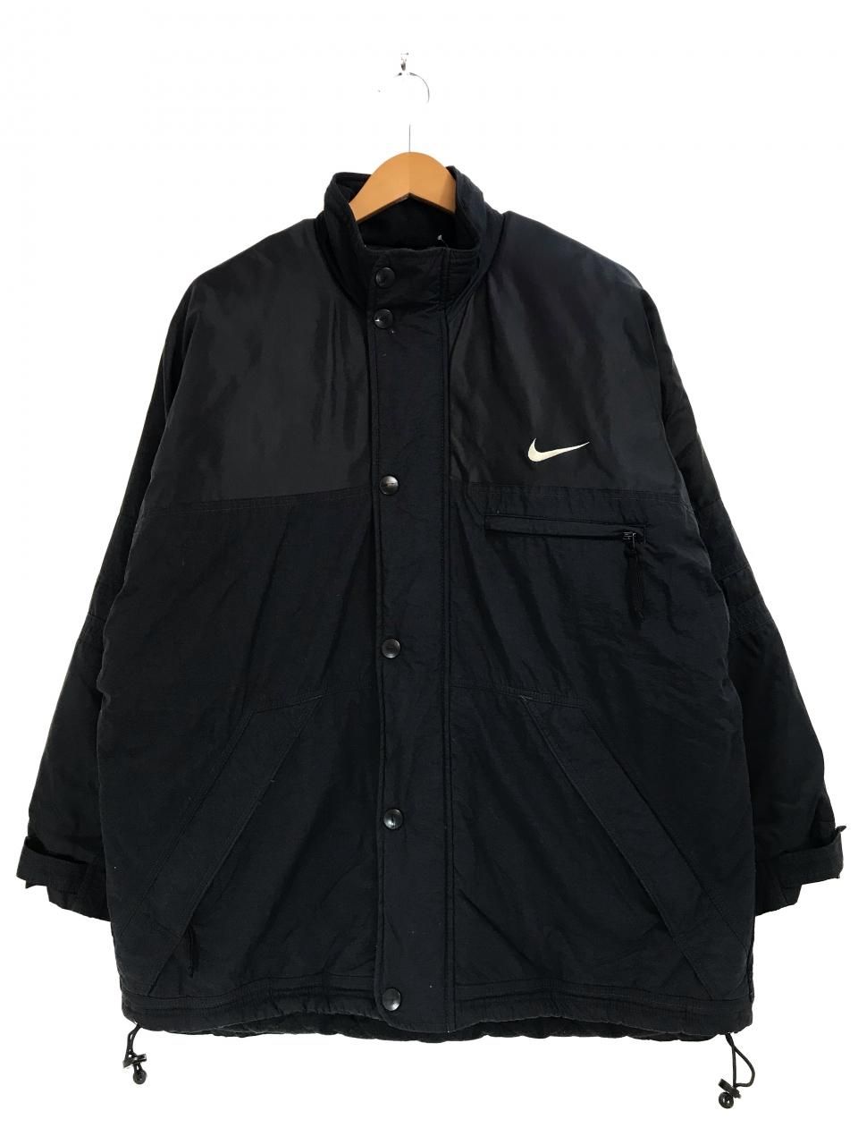 90s NIKE Padding Nylon Jacket 黒 L 銀タグ ナイキ 中綿入り ナイロン ...