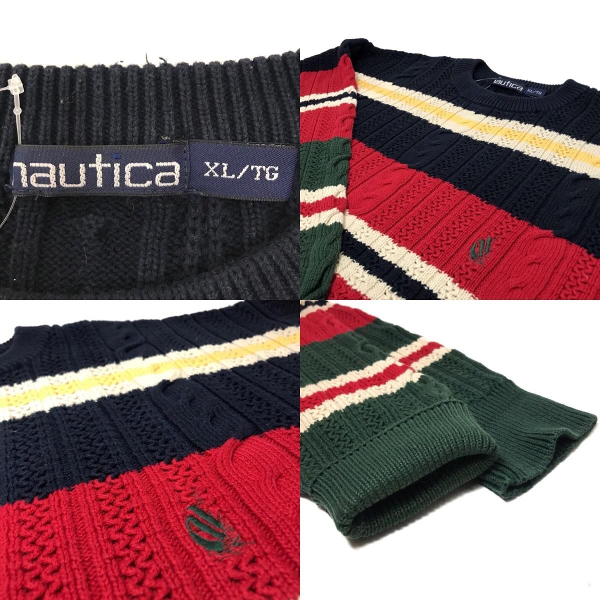 90s NAUTICA Multi Border Cotton Knit 紺赤緑 XL ノーティカ 90s NAUTICA Multi Border Cotton Knit 紺赤緑 XL ノーティカ