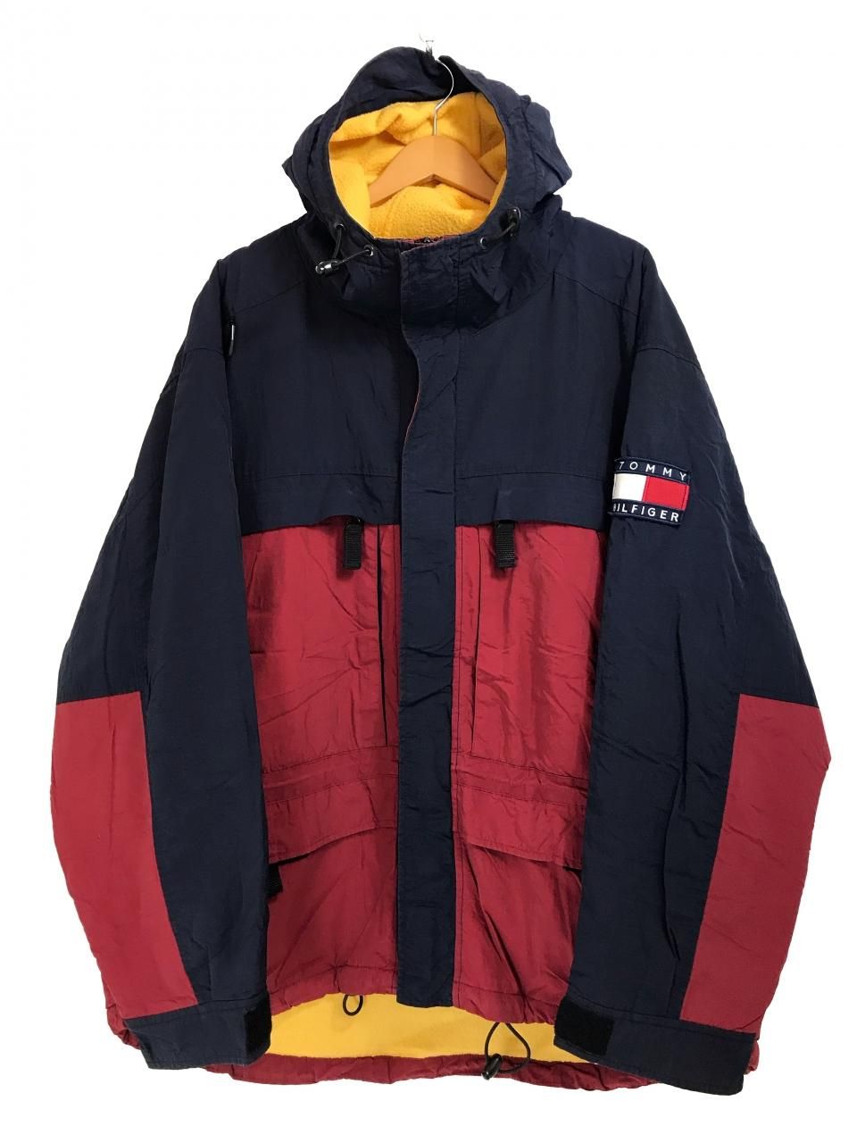 90s TOMMY HILFIGER Fleece Lined Nylon Mountain Parka エンジ紺 XL