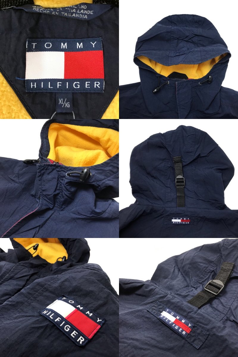 90s TOMMY HILFIGER Fleece Lined Nylon Mountain Parka エンジ紺 XL 