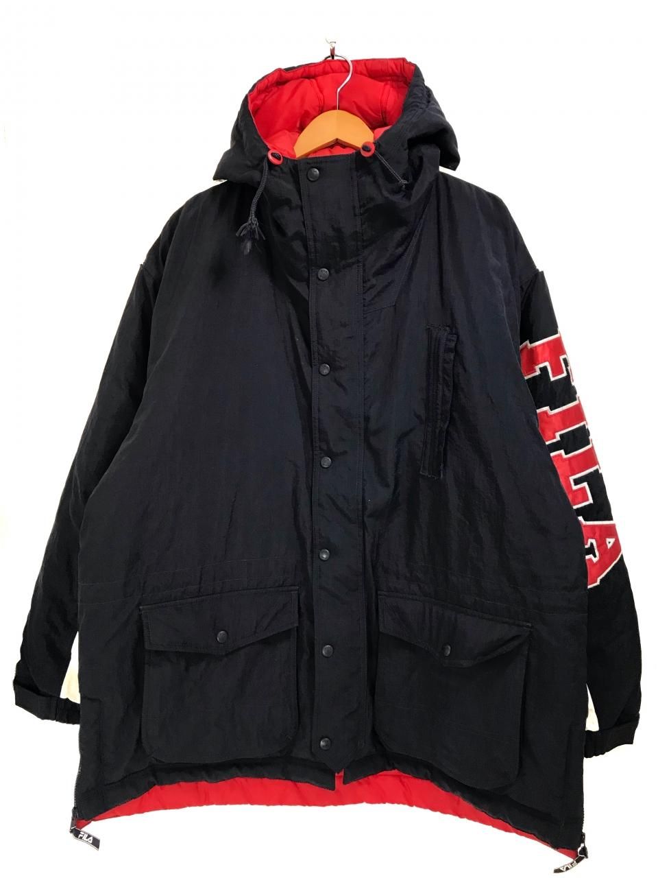 90s FILA Padding Hooded Nylon Jacket トリコロール XL フィラ 中綿 ...