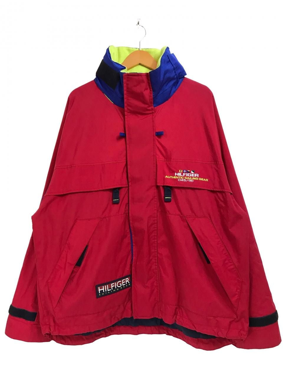 90s TOMMY HILFIGER "SAILING GEAR" Full-Zip Nylon Jacket 赤青 L トミーヒルフィガー  セーリングギア ナイロンジャケット セーリングジャケット - NEWJOKE ONLINE STORE