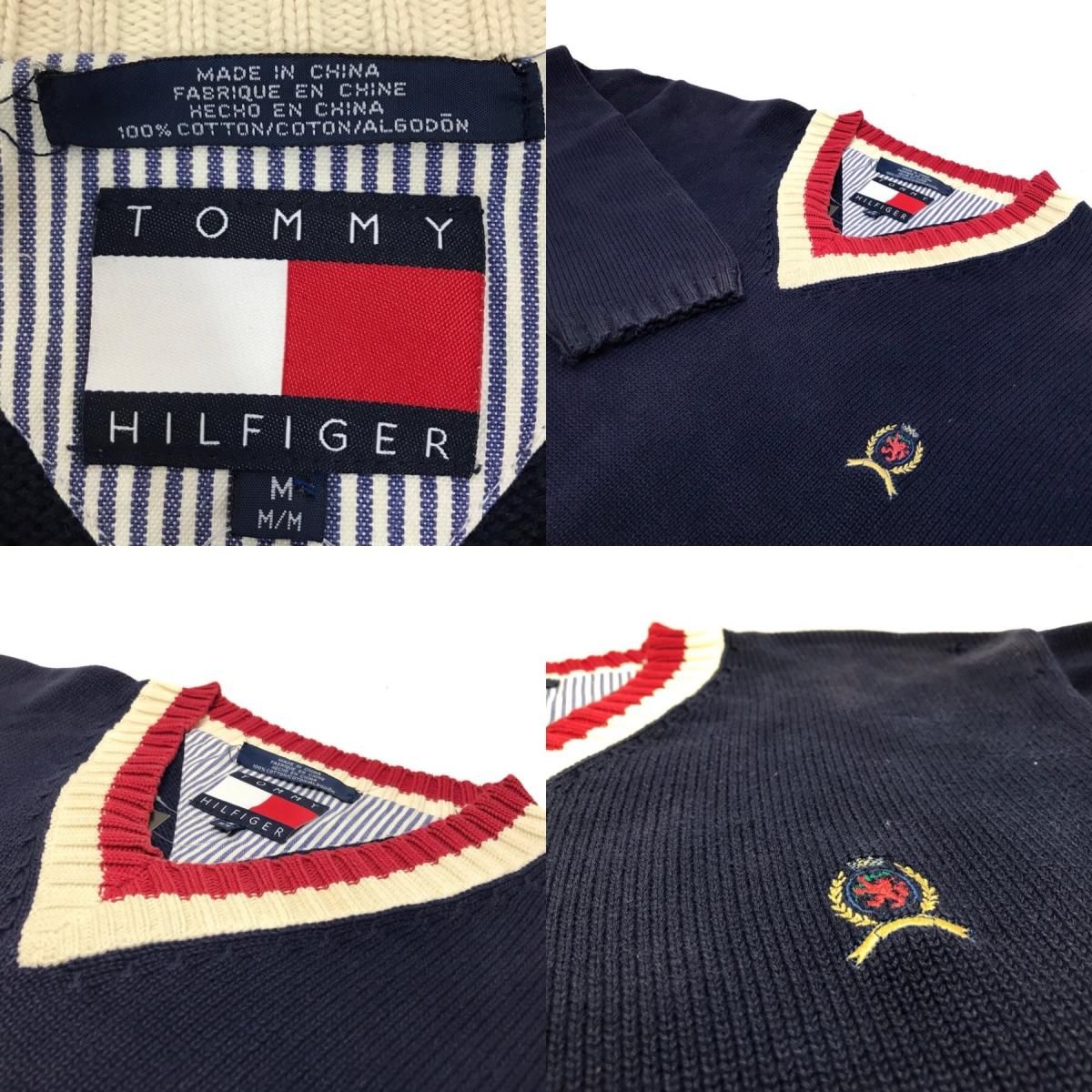 90s TOMMY HILFIGER V-Neck Cotton Knit 紺 M トミー 90s TOMMY HILFIGER V-Neck Cotton Knit 紺 M トミー