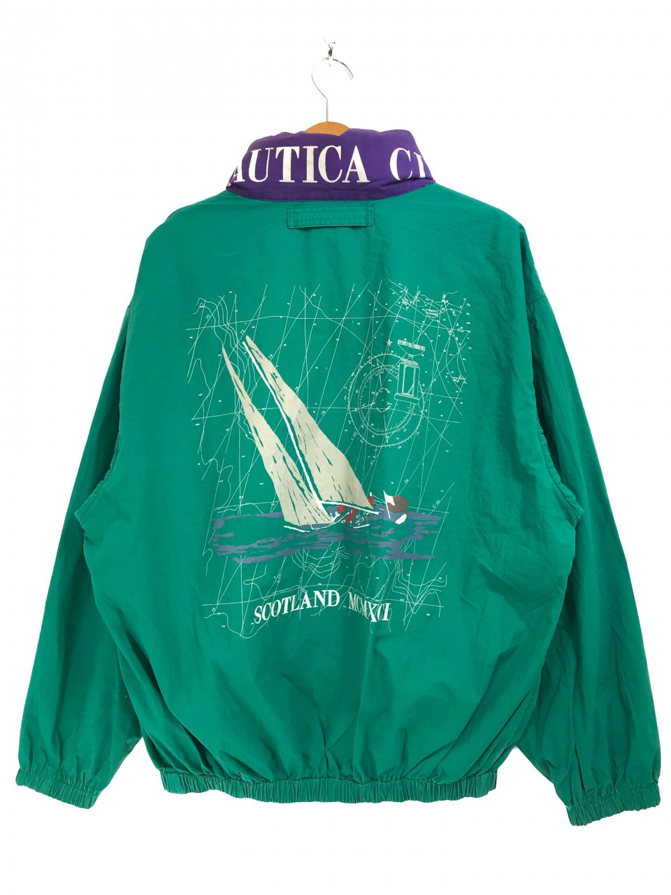 90s NAUTICA "NAUTICA CUP" Back Print Cotton Sailing Jacket 緑紫 L ノーティカ