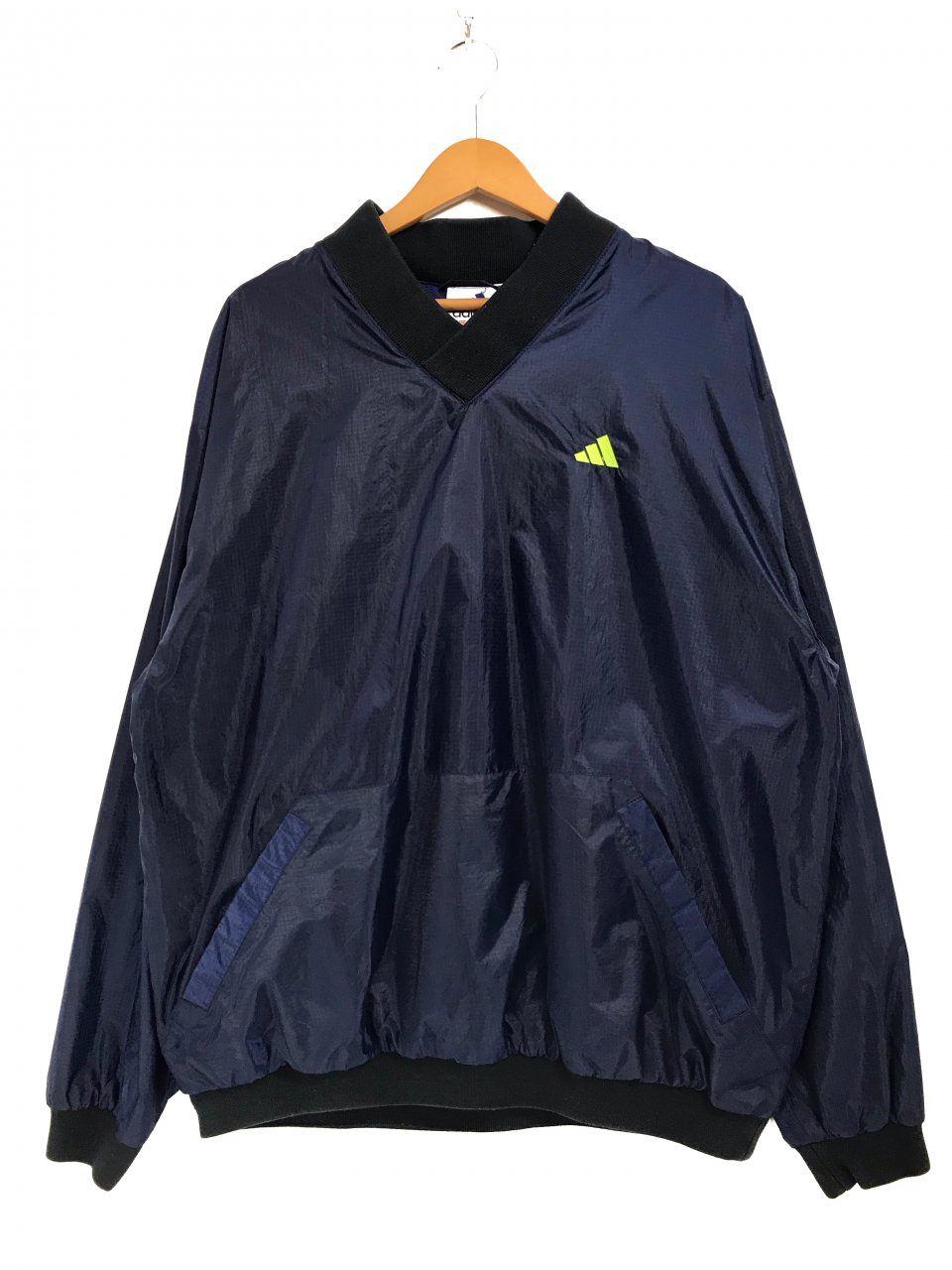 90s adidas V-Neck Nylon Pullover Jacket 紺 L アディダス Vネック