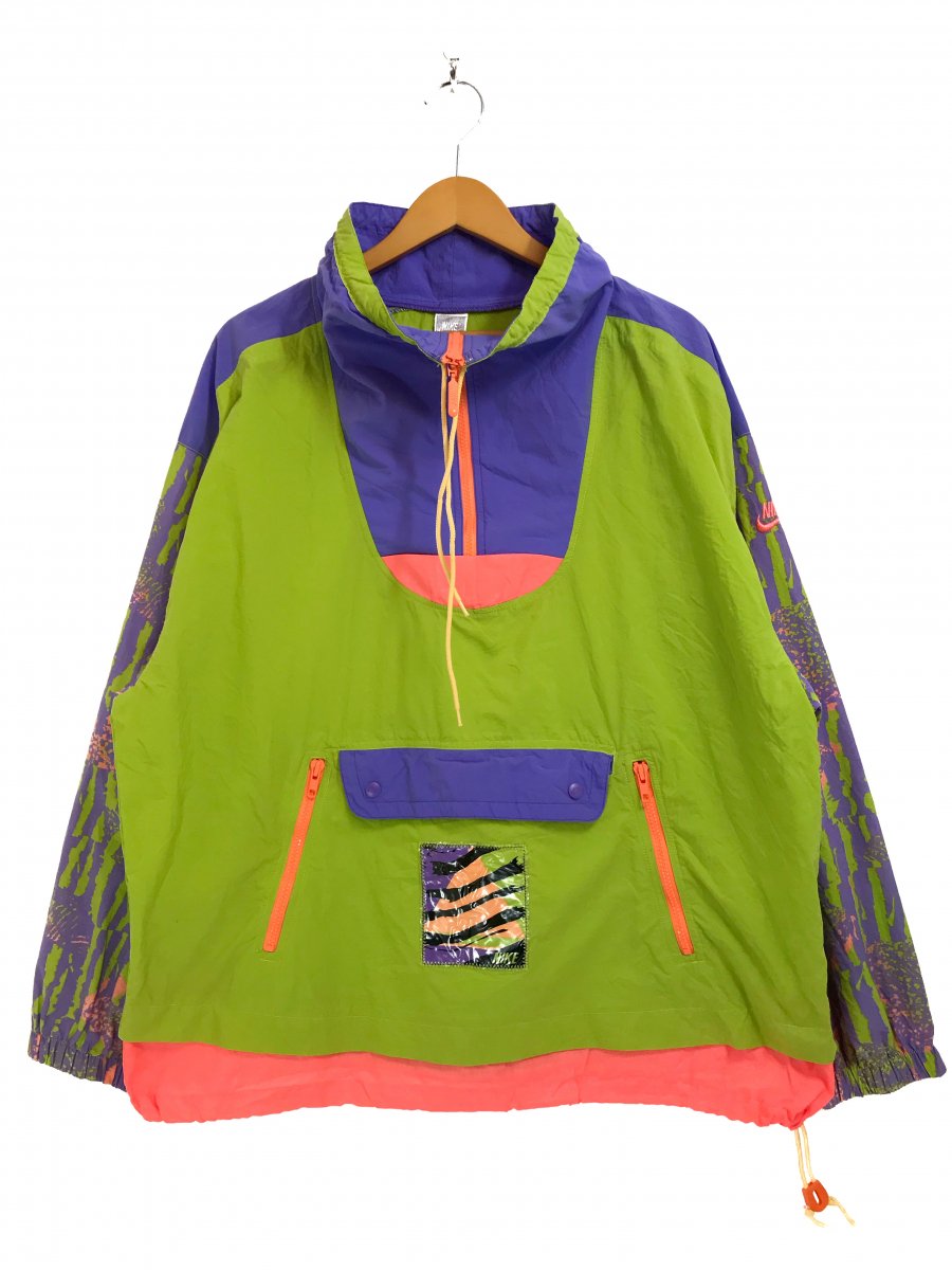 90s NIKE Half-Zip Nylon Pullover Jacket 黄緑紫 L ナイキ ハーフ