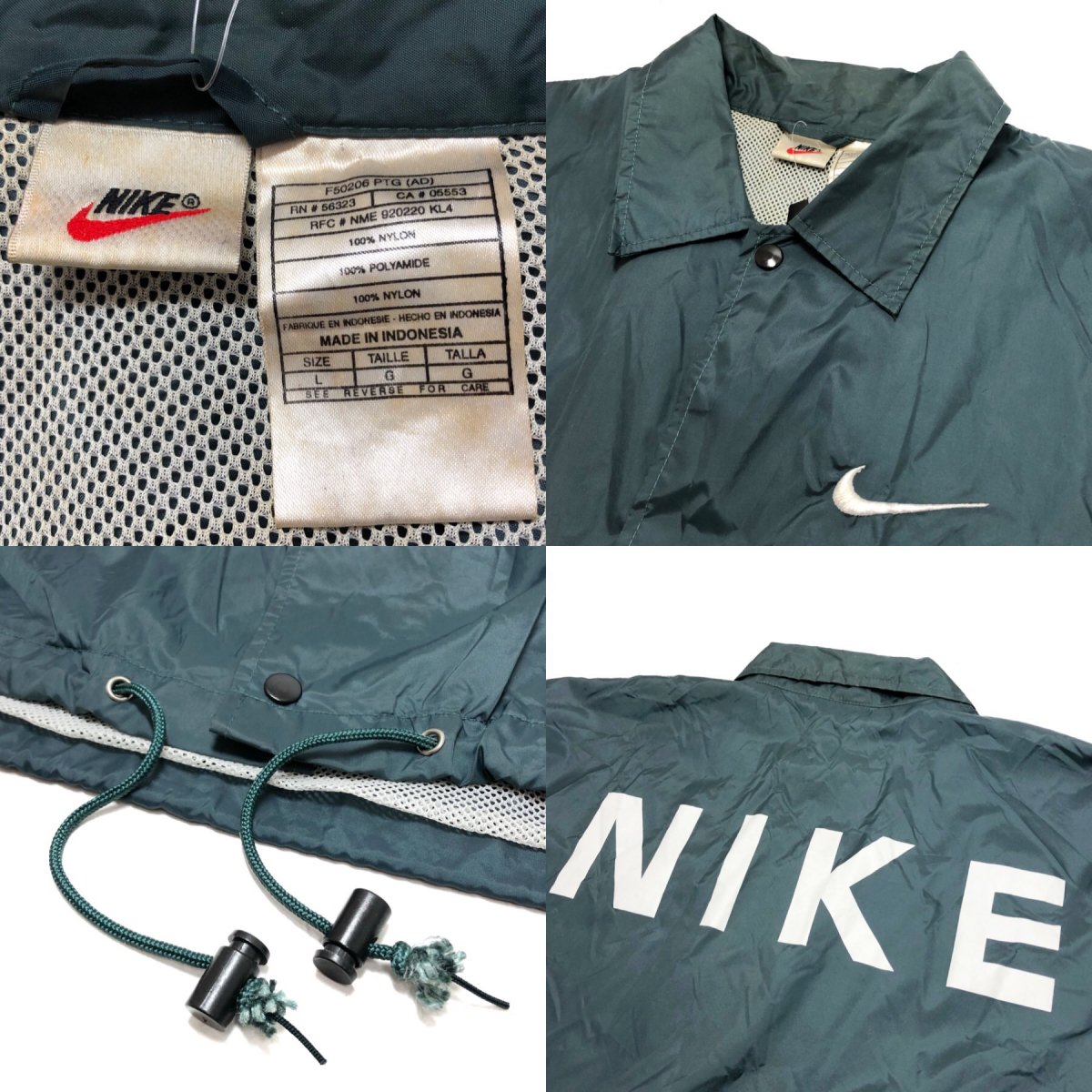 90s NIKE Logo Nylon Coach Jacket 深緑 L ナイキ コーチジャケット