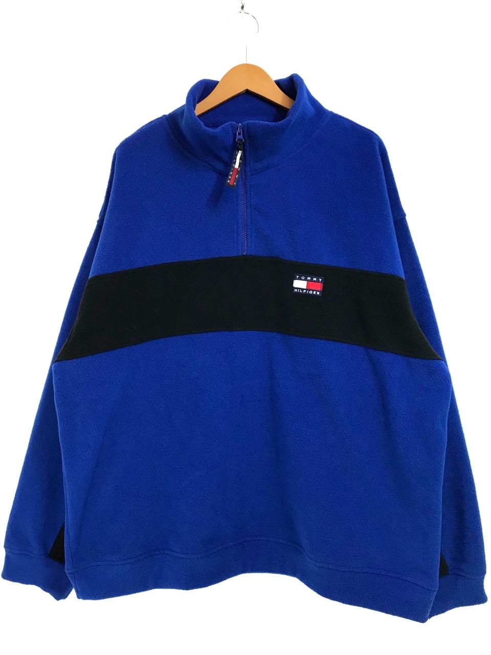 90s TOMMY HILFIGER Half-Zip Pullover Fleece 青黒 XL トミー