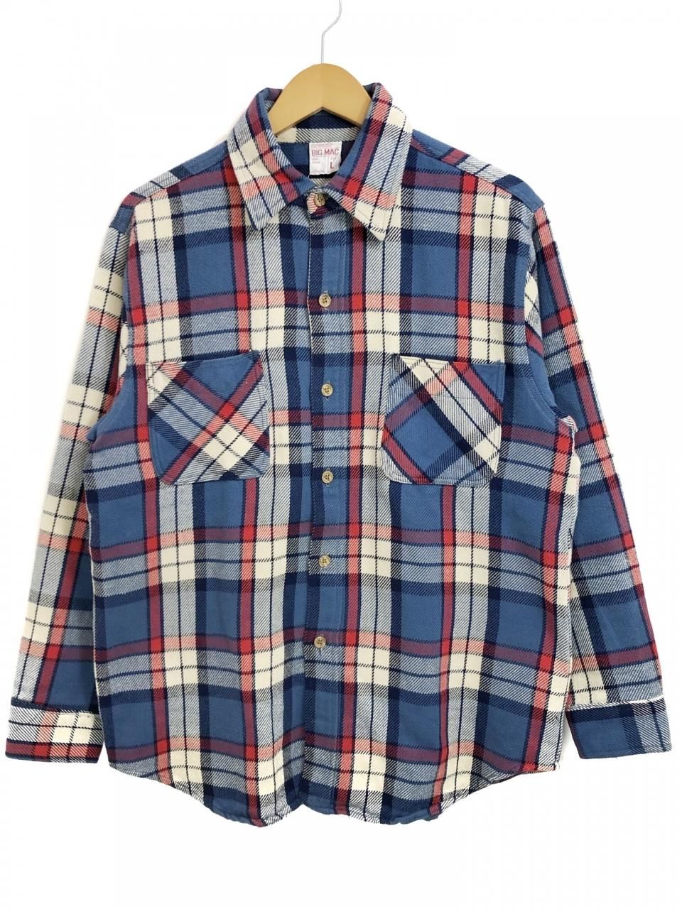 70s Big Mac Check Flannel L S Shirt 4 青赤 L ビッグマック