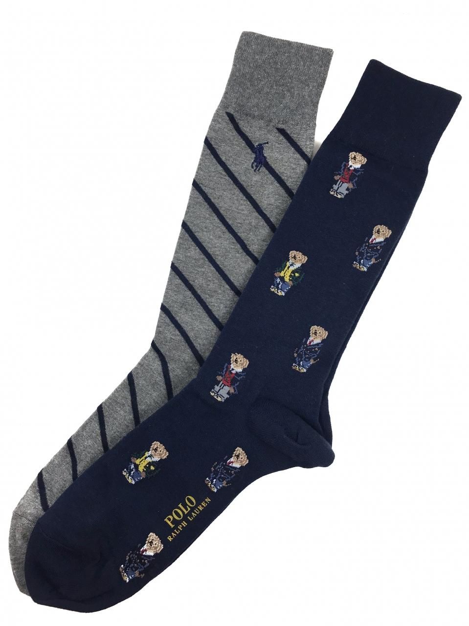 新品 Polo Ralph Lauren Preppy Bear Hi Socks 2-Pack 紺灰 ポロラルフ