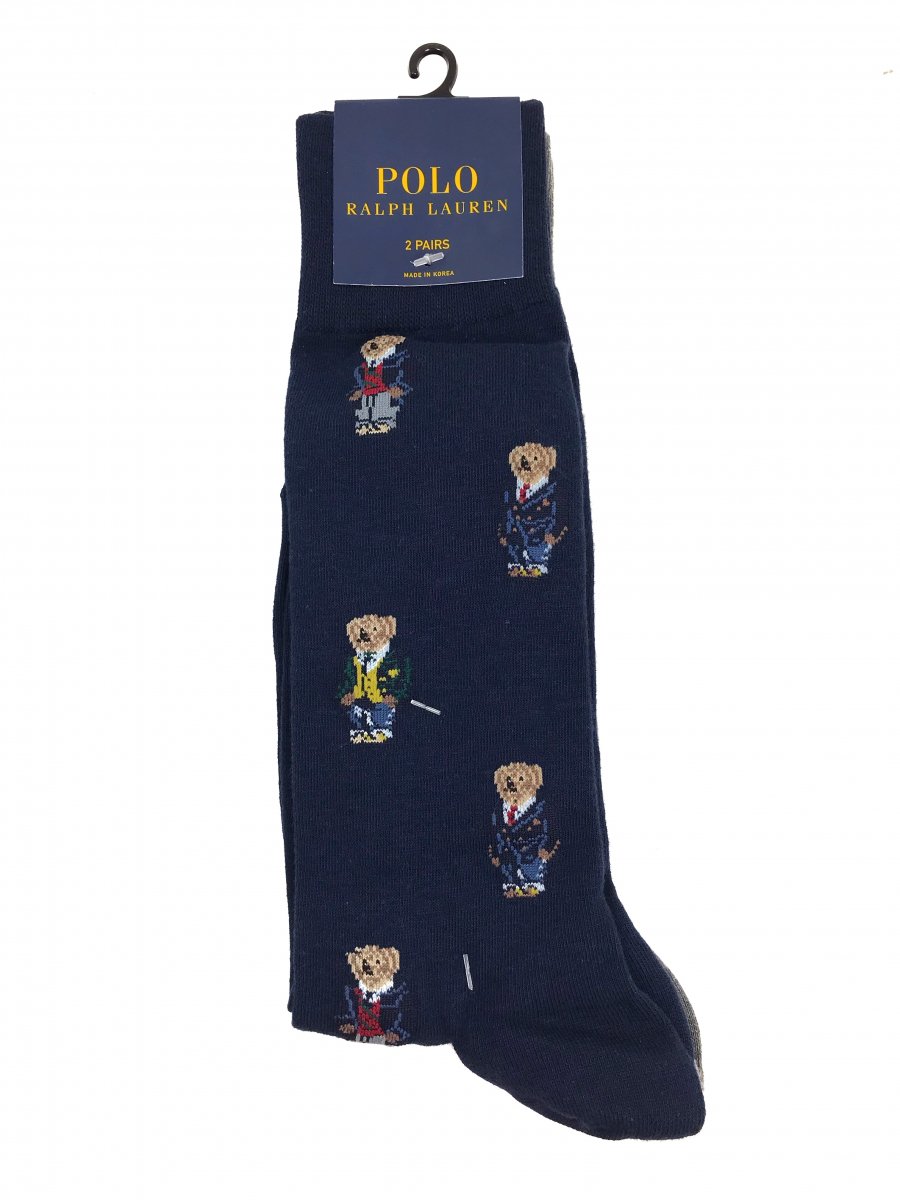 新品 Polo Ralph Lauren Preppy Bear Hi Socks 2-Pack 紺灰 ポロラルフ