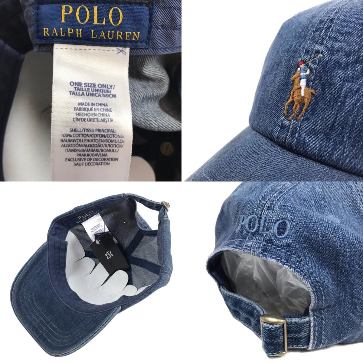 新品 Polo Ralph Lauren One Point Pony Denim Baseball Cap 薄青 ポロ