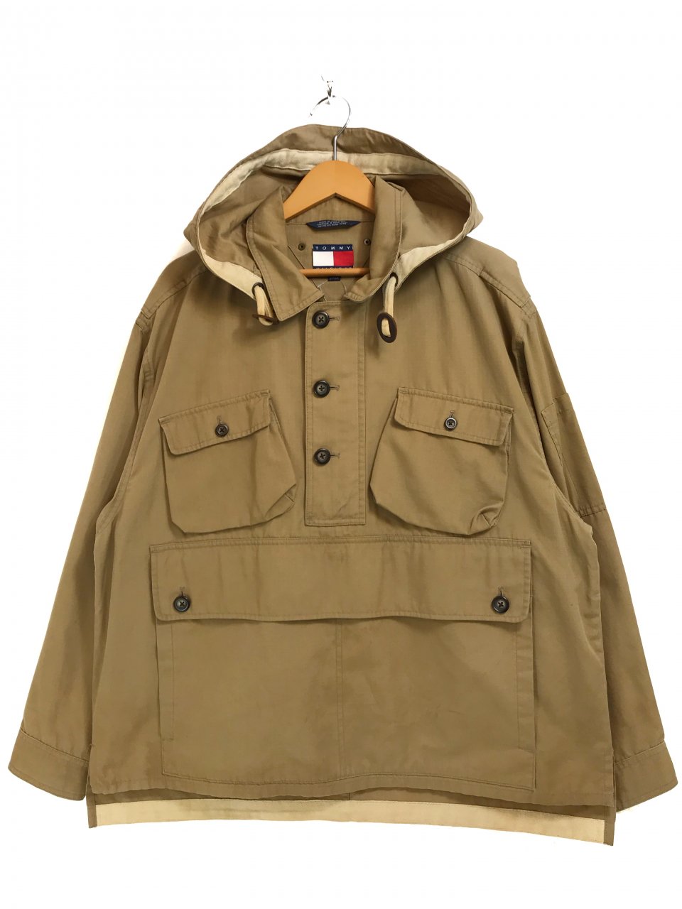 90s TOMMY HILFIGER Rip-Stop Cotton Anorak Parka カーキ S トミー