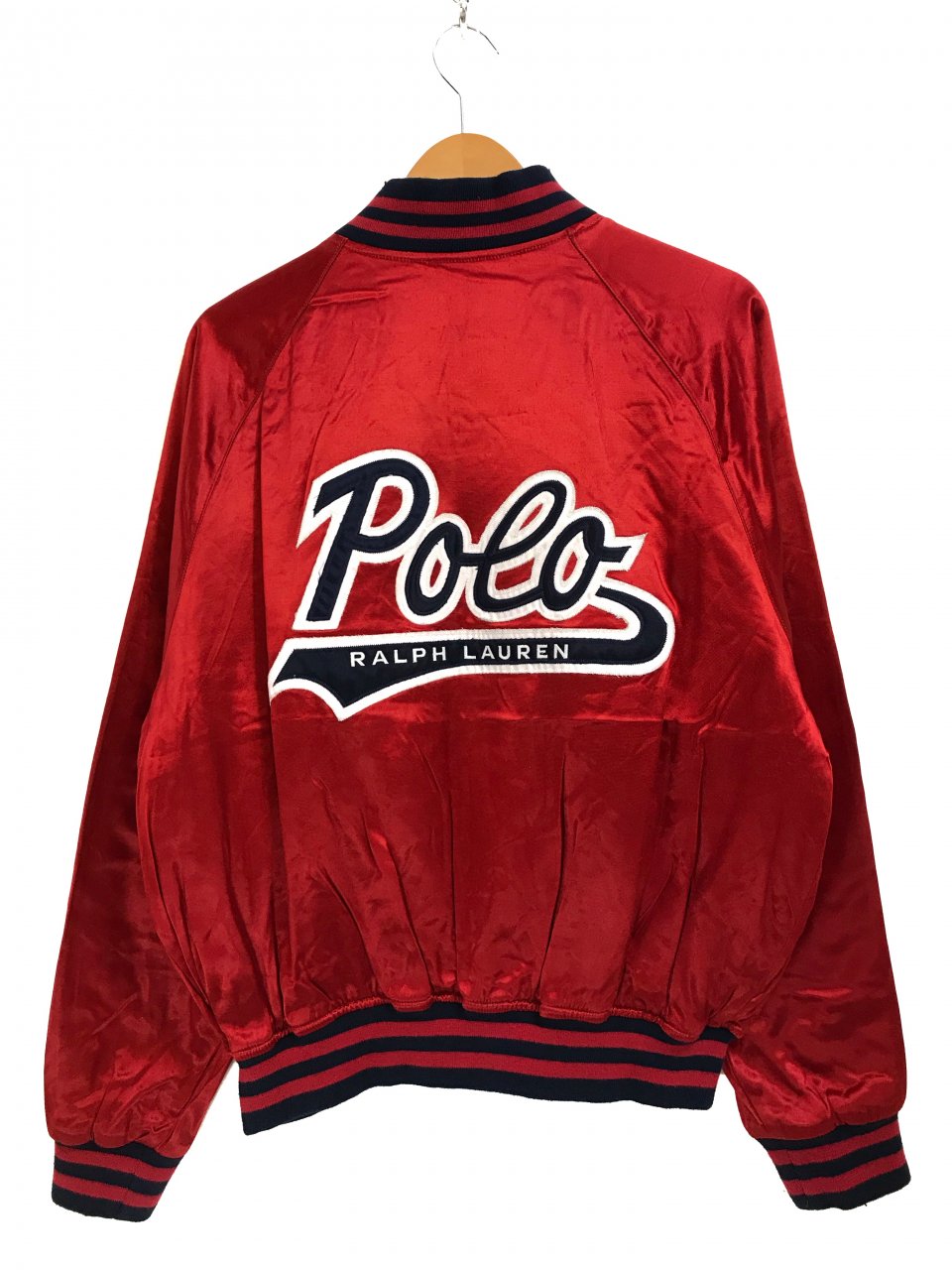 90s POLO SPORT Script Logo Satin Varsity Jacket 赤 M ポロスポーツ 