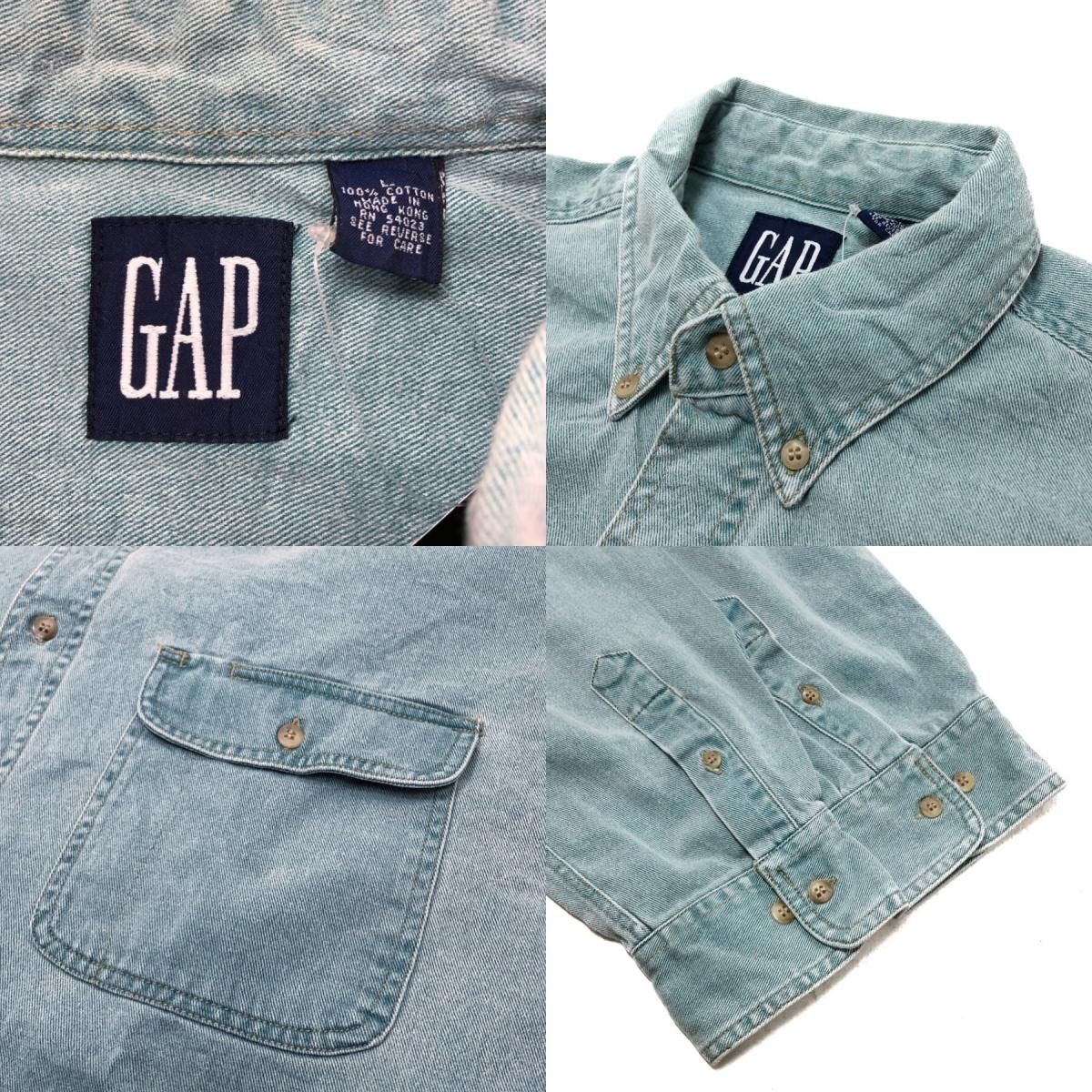 90s GAP Over Dyed Denim BD L/S Shirt 水色 L オールドギャップ