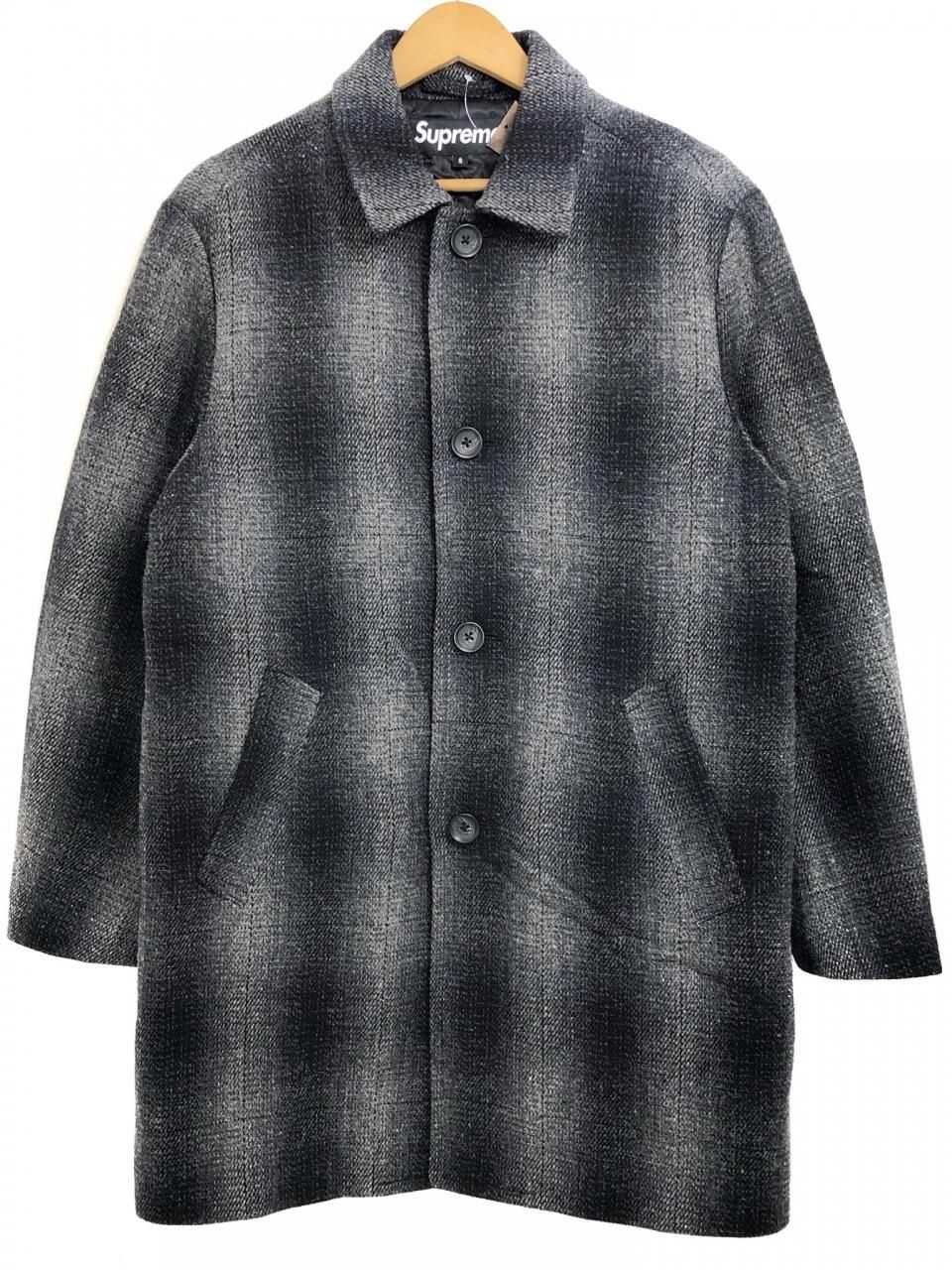 16AW SUPREME Shadow Plaid Wool Over Coat 黒 S シュプリーム ウール ...