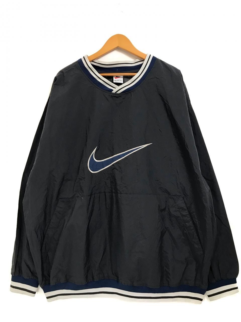 90s NIKE V-Neck Logo Nylon Pullover Jacket 黒青 XXXL ナイキ V