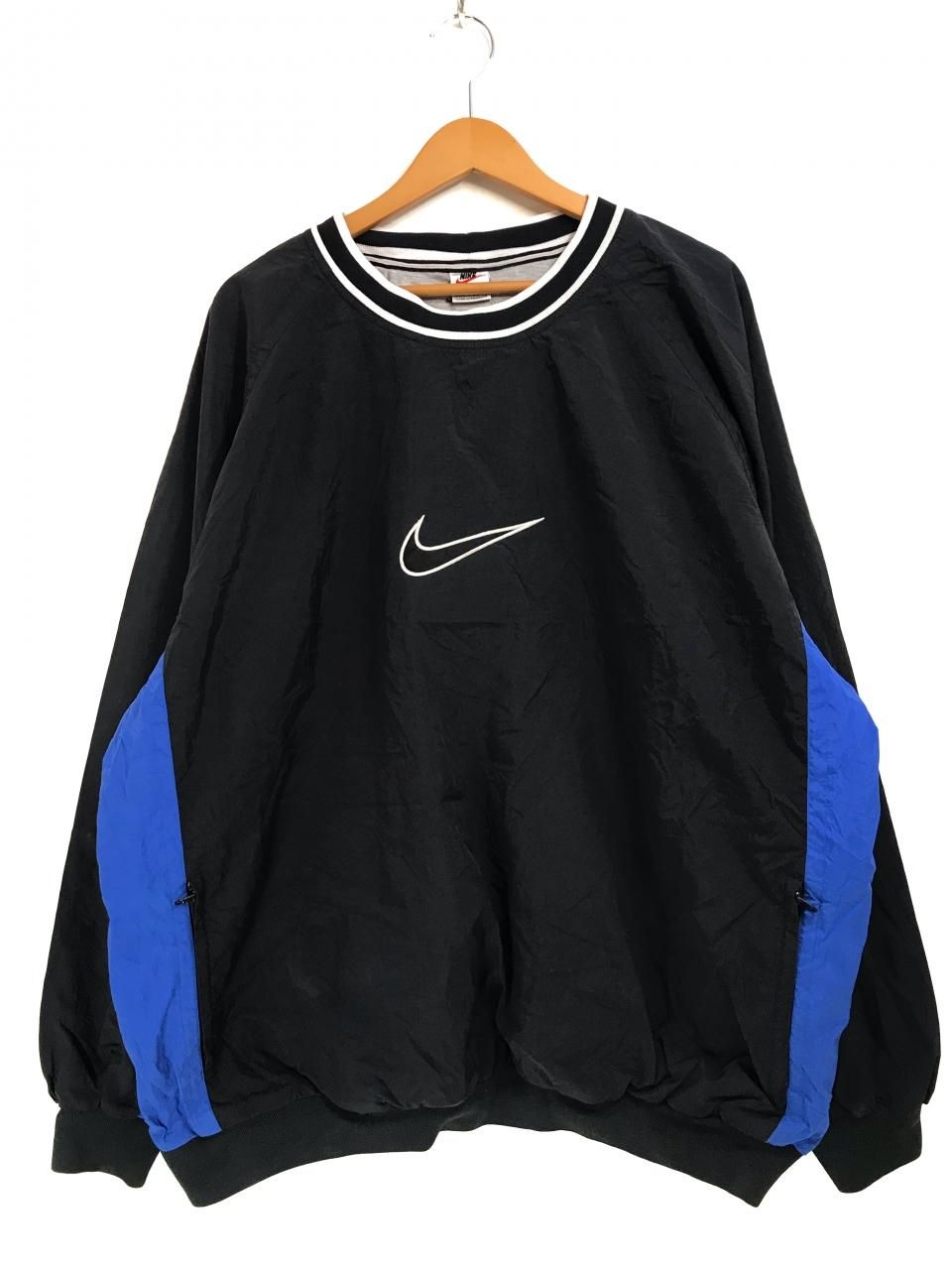 90s NIKE Logo Nylon Pullover Jacket 黒青 XXL 銀タグ ナイキ ロゴ