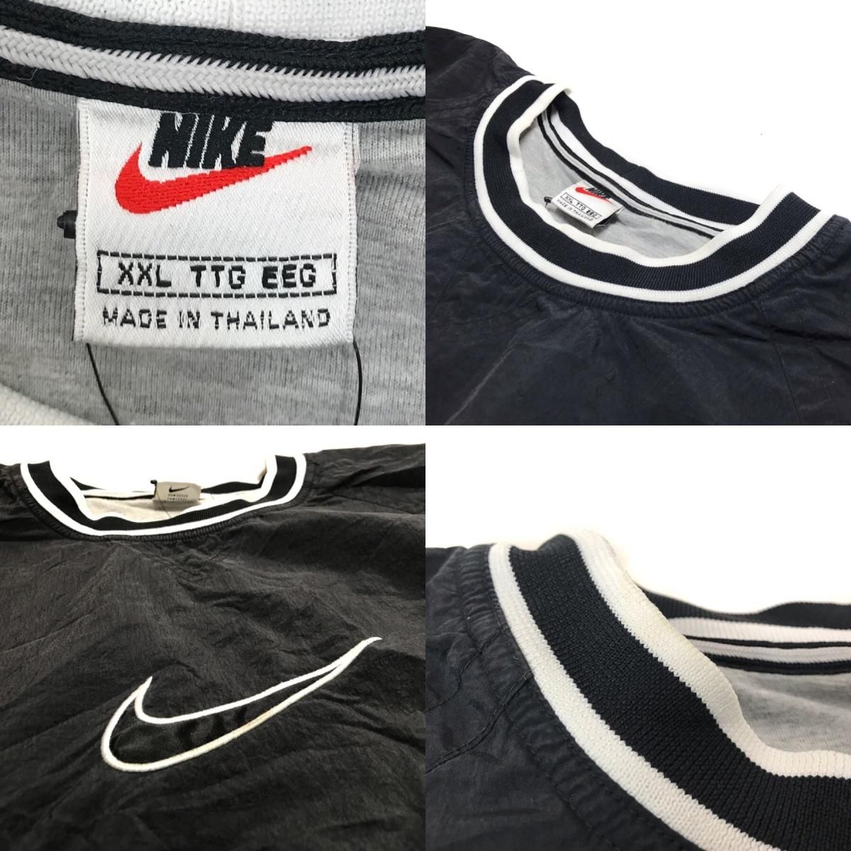 90s NIKE Logo Nylon Pullover Jacket 黒青 XXL 銀タグ ナイキ ロゴ