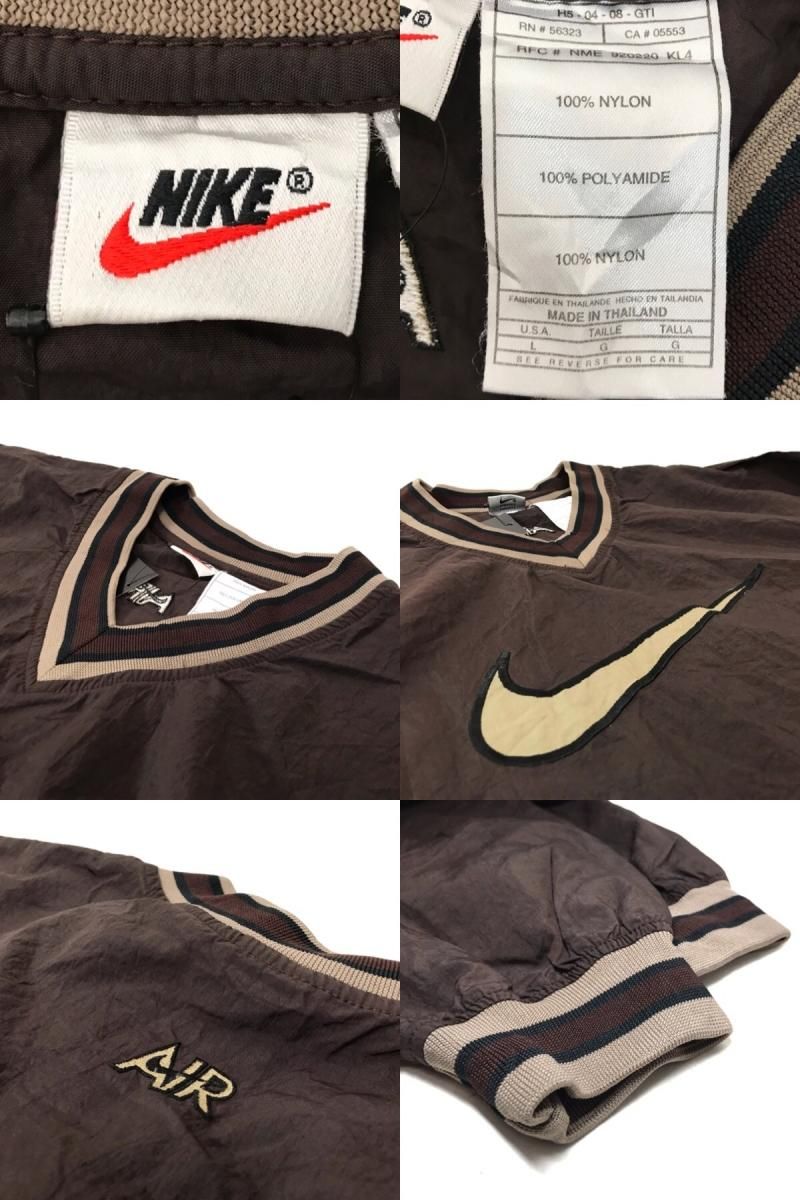 90s NIKE V-Neck Logo Nylon Pullover Jacket 茶カーキ L 銀タグ ...