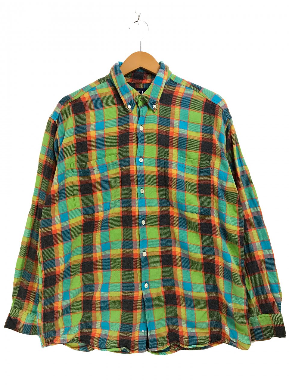 90s GAP Check Flannel BD L/S Shirt 緑水色 L オールドギャップ 
