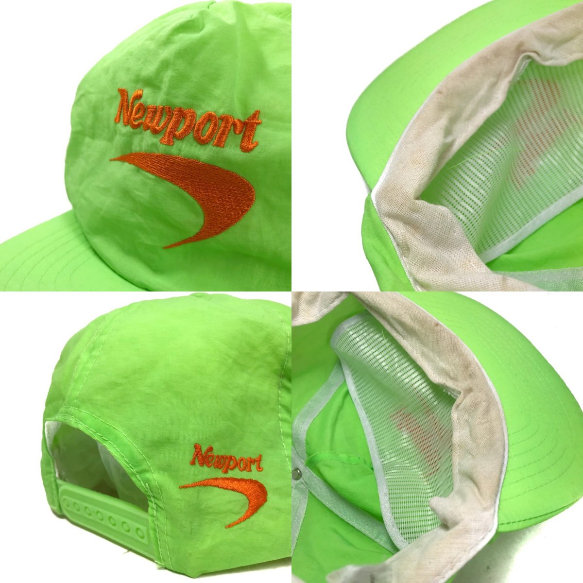 80s Newport Nylon Logo 5 Panel Cap #1 蛍光緑 ニューポート ナイロン 5パネル キャップ 帽子 ネオングリーン タバコ  企業物 - NEWJOKE ONLINE STORE