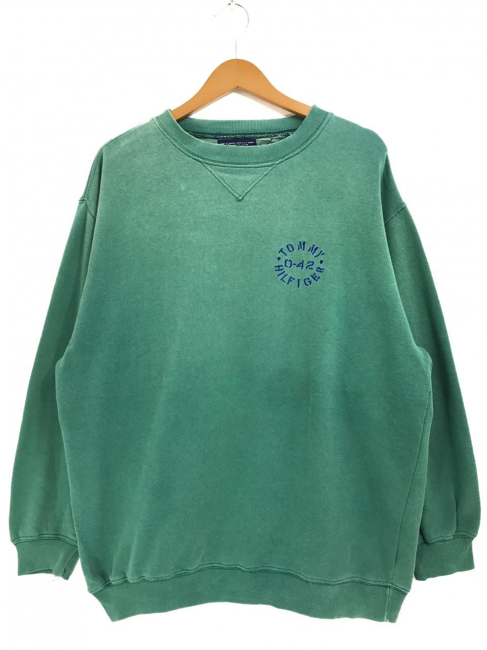 90s TOMMY HILFIGER Cotton Logo Sweatshirt 緑 M トミー 90s TOMMY HILFIGER Cotton Logo Sweatshirt 緑 M トミー