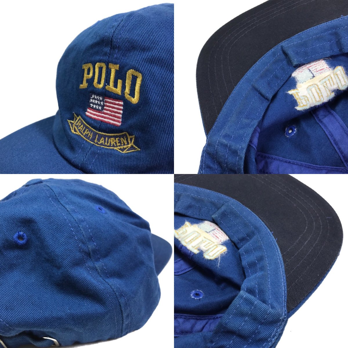 USA製 90s Polo Ralph Lauren Logo 6 Panel Cap 青 ポロ ラルフ 