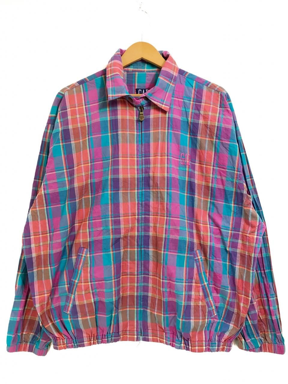 90s OLD GAP Check Cotton Drizzler Jacket マルチカラー L オールドギャップ チェック柄 コットン  スイングトップ ドリズラージャケット デカタグ ワンポイント - NEWJOKE ONLINE STORE