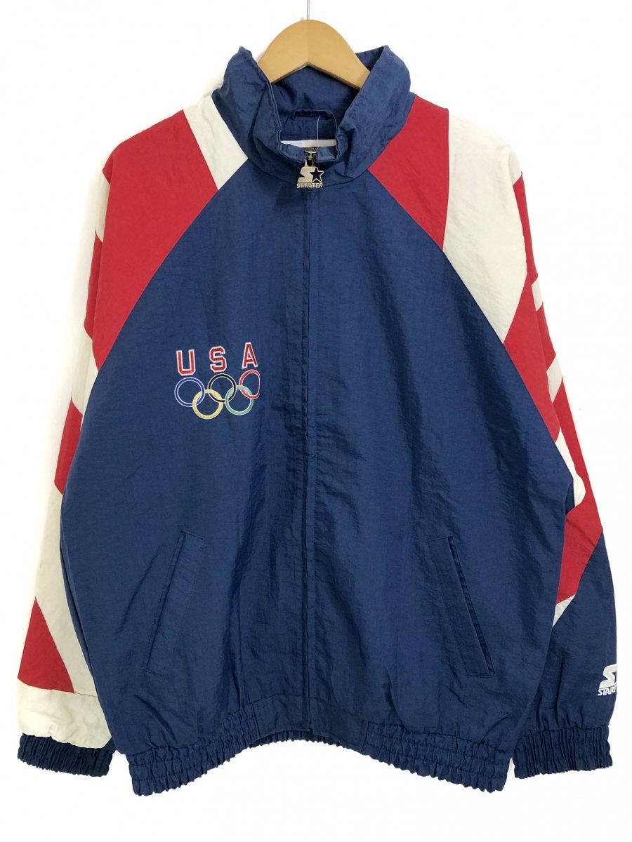 USA オリンピック  90s ナイロン ジャケット ジップ ネイビー 赤
