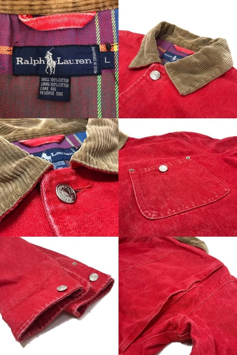 90s Polo Ralph Lauren Flannel Lined Denim Coverall 赤 L ポロ 90s Polo Ralph Lauren Flannel Lined Denim Coverall 赤 L ポロ