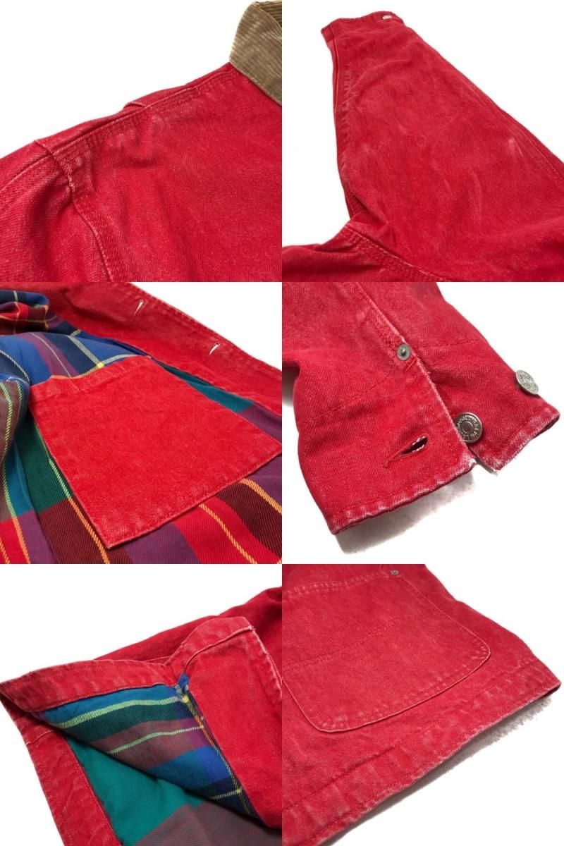 90s Polo Ralph Lauren Flannel Lined Denim Coverall 赤 L ポロ 90s Polo Ralph Lauren Flannel Lined Denim Coverall 赤 L ポロ