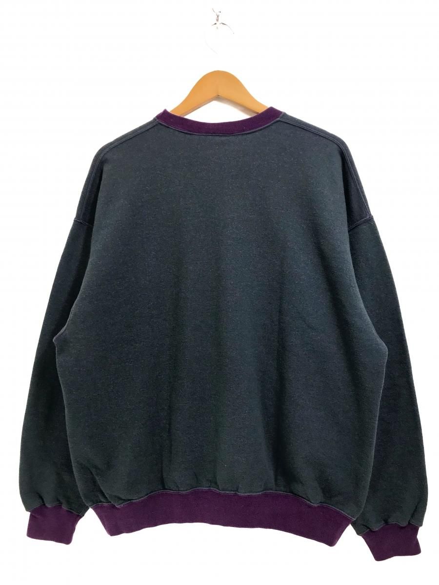 USA製 90s Duofold 2 Tone Rib Sweatshirt 深緑紫 L デュオフォールド