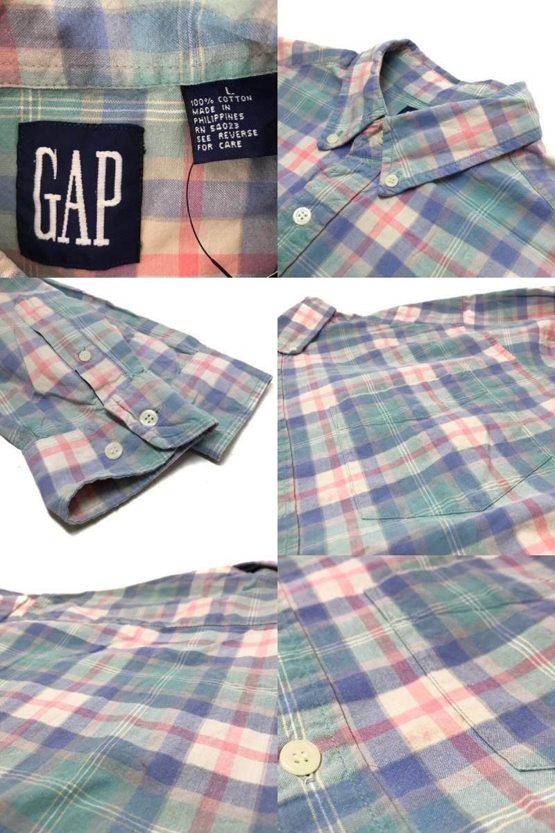 90s 古着　OLD GAP チェックBDシャツ　ブルー　　オーバーサイズ 90s 【OLD GAP】 オールドギャップ ボタンダウン チェック