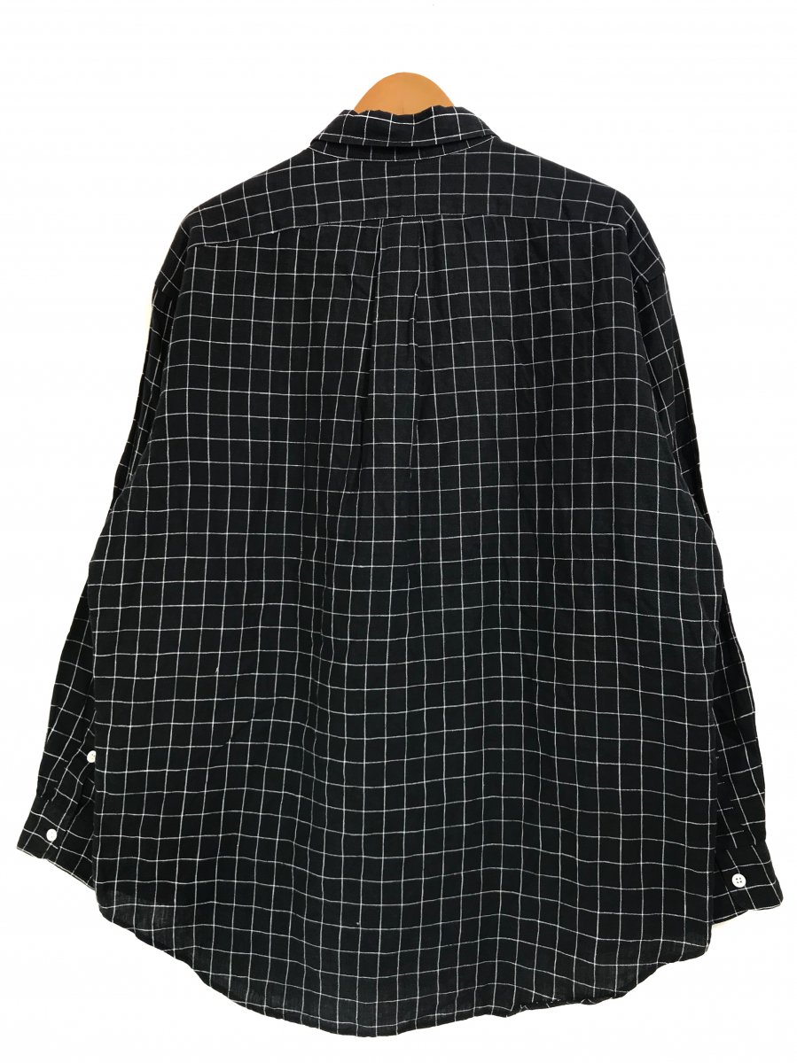 90s Polo Ralph Lauren Windowpane Check Linen BD L/S Shirt 黒 