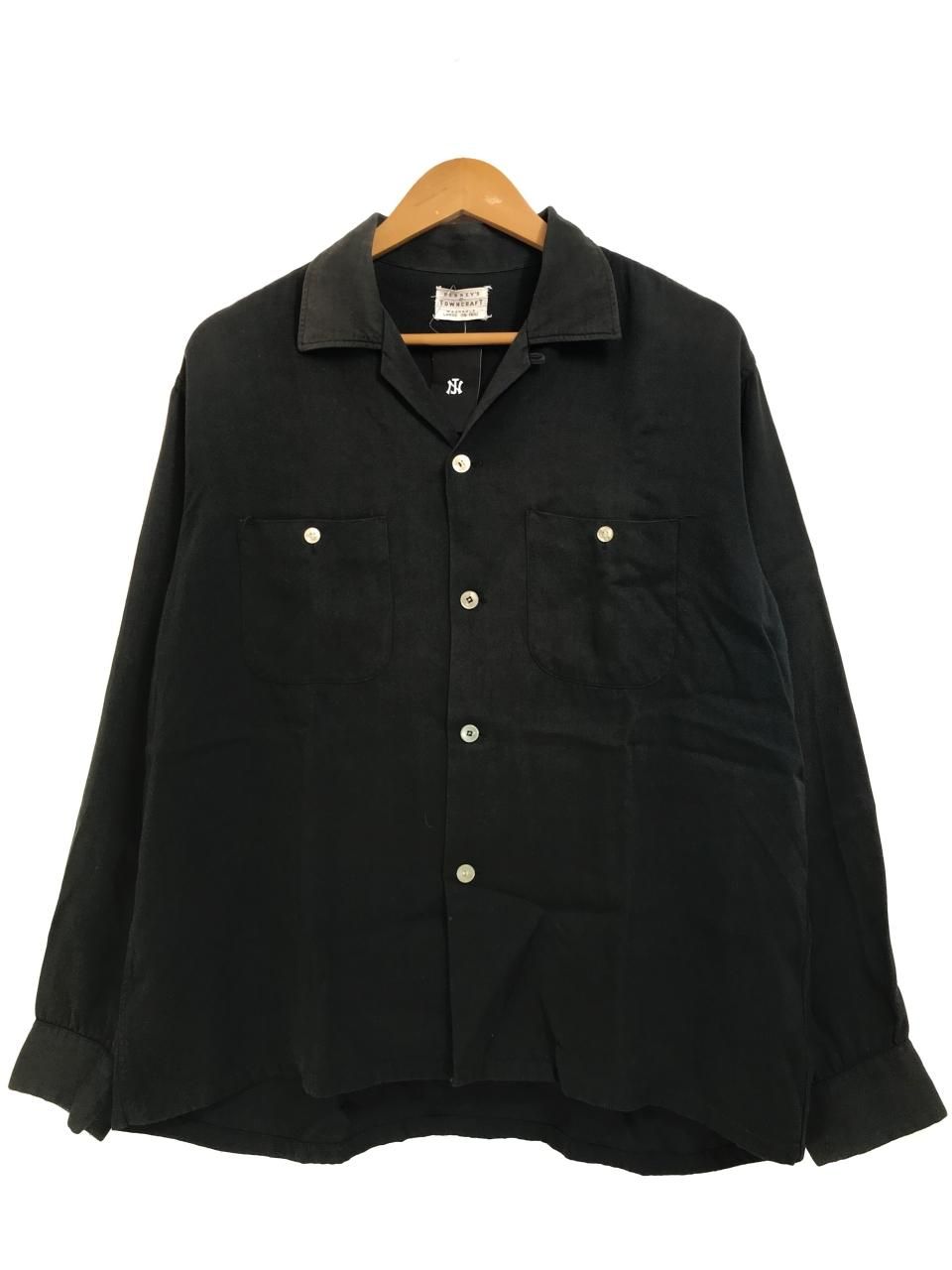 50s TOWNCRAFT Rayon Open Collar L/S Shirt 黒 L タウンクラフト 長袖 ...