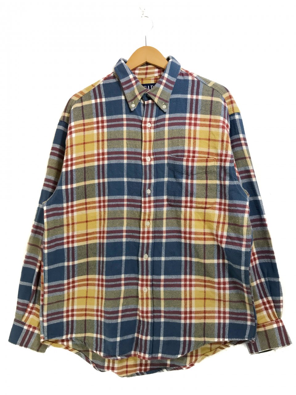 90s OLD GAP Check Flannel BD L/S Shirt 青黄赤 L オールドギャップ