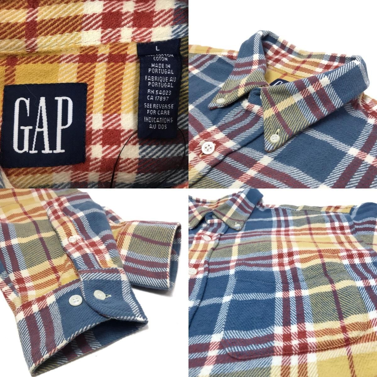 90s OLD GAP Check Flannel BD L/S Shirt 青黄赤 L オールド 90s OLD GAP Check Flannel BD L/S Shirt 青黄赤 L オールド