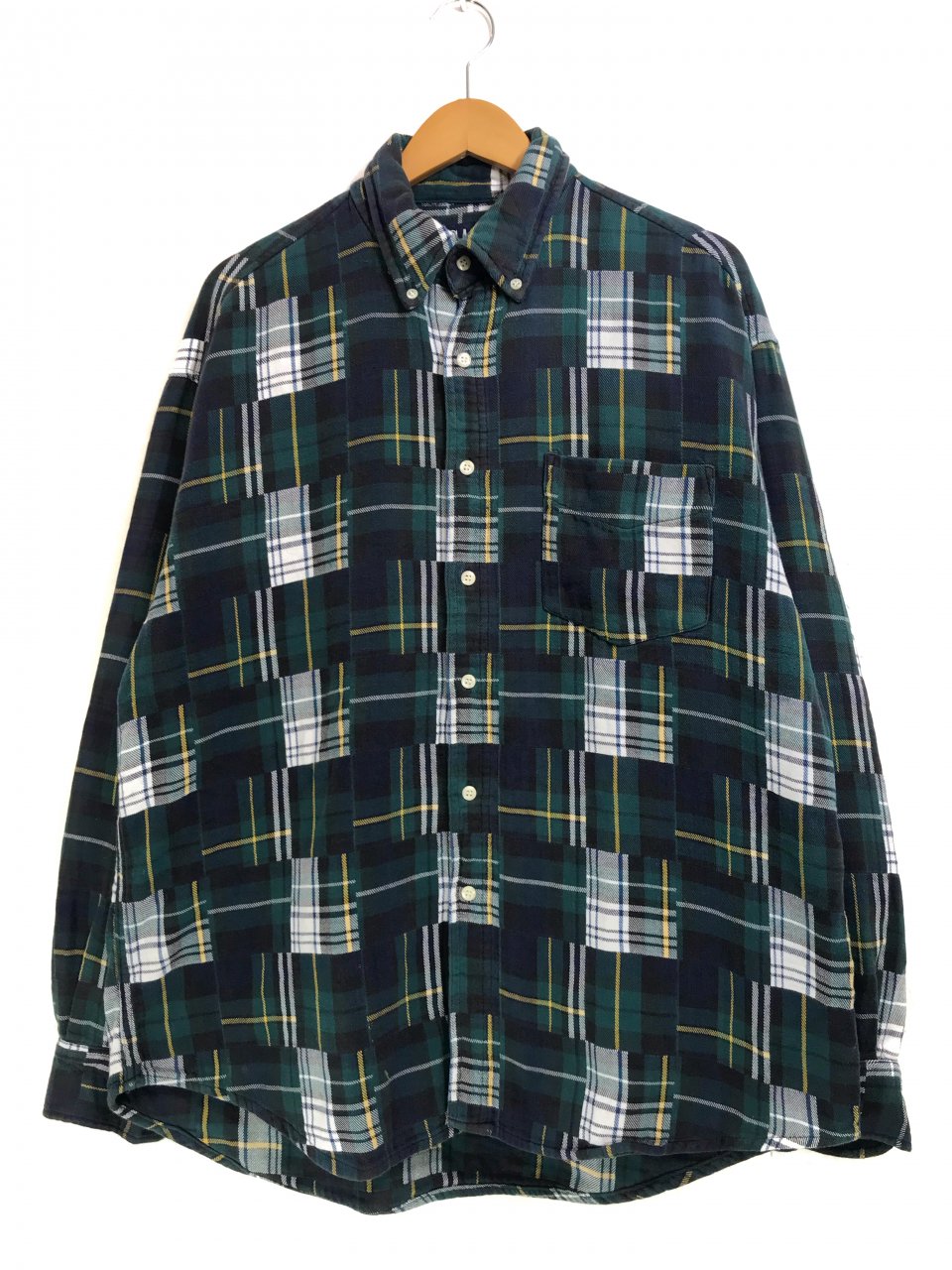 90s OLD GAP Check Patchwork Flannel BD Shirt 緑 XL オールド 