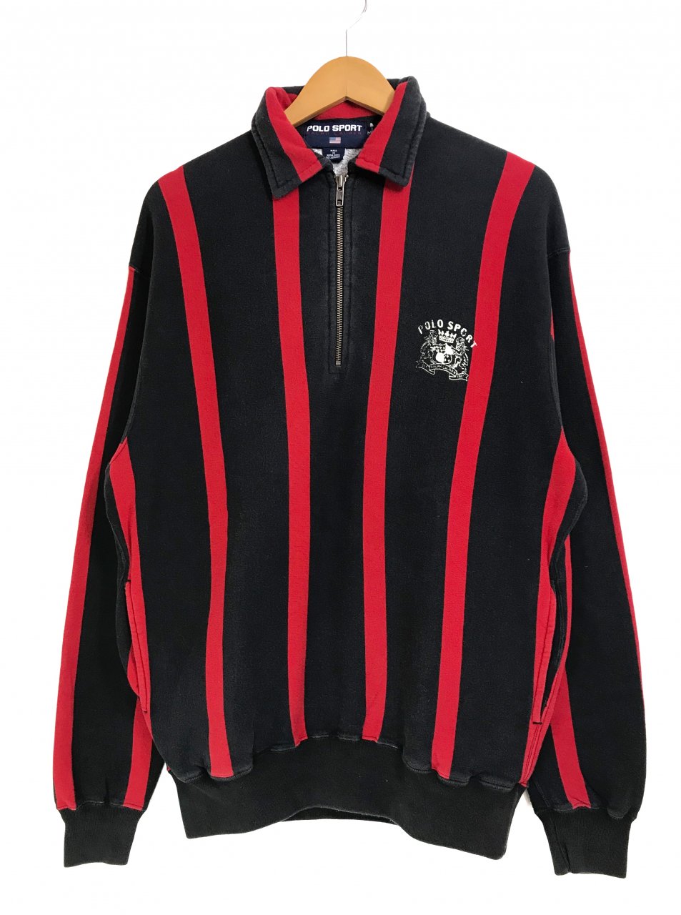 90s POLO SPORT Stripe Half-Zip Sweatshirt 黒赤 M ポロスポーツ ...