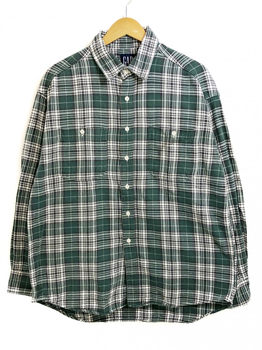 90s OLD GAP Check Flannel L/S Shirt 緑 L オールドギャップ チェック ...