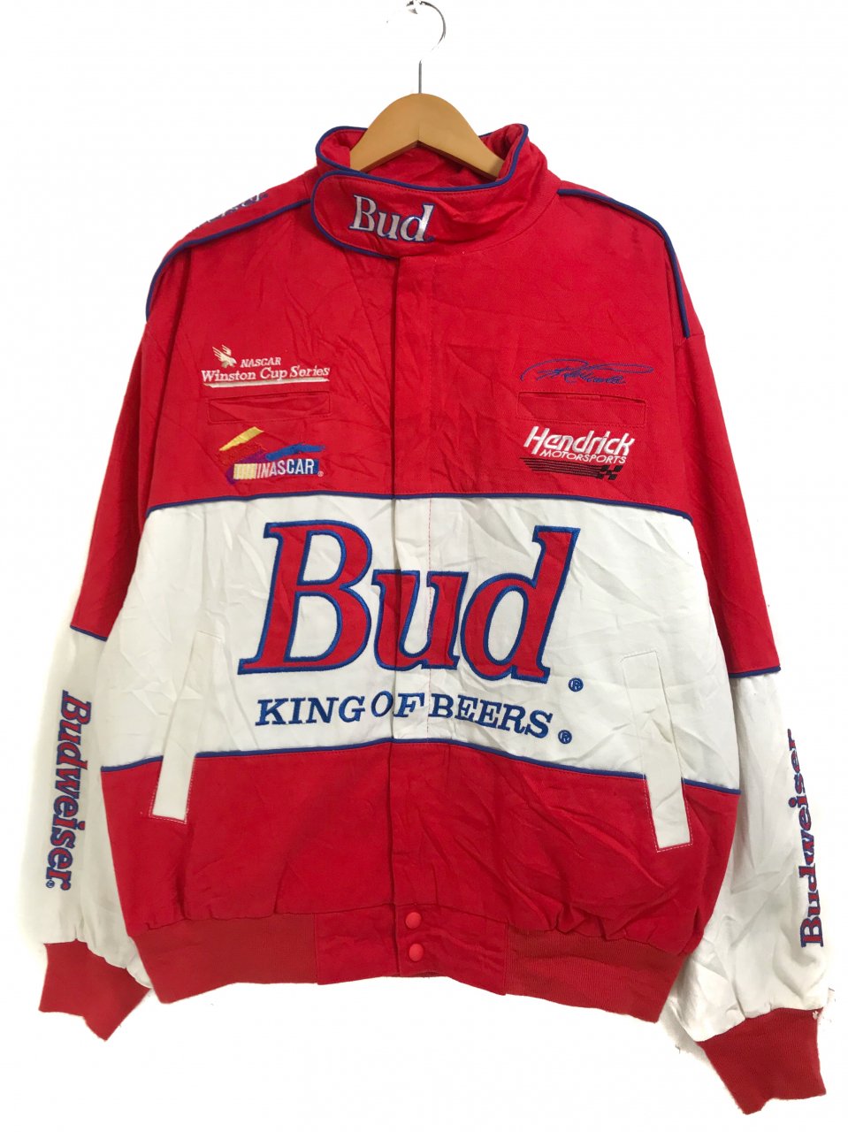 NASCAR "Budweiser" Cotton Racing Jacket 赤白 XL ナスカー バドワイザー コットン レーシング