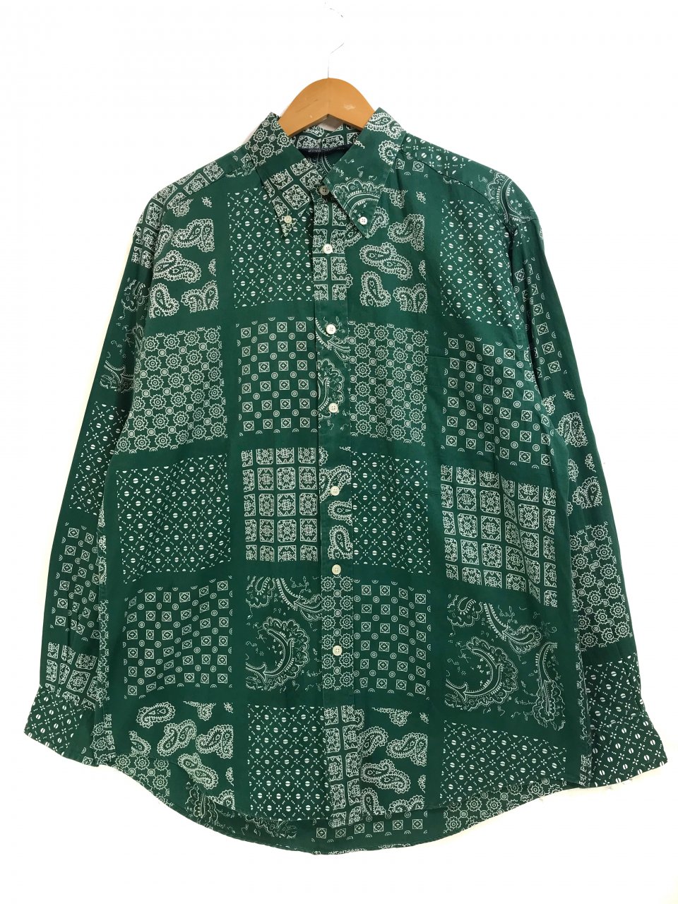 90s NAUTICA Bandana Pattern Cotton BD L/S Shirt 緑 M ノーティカ